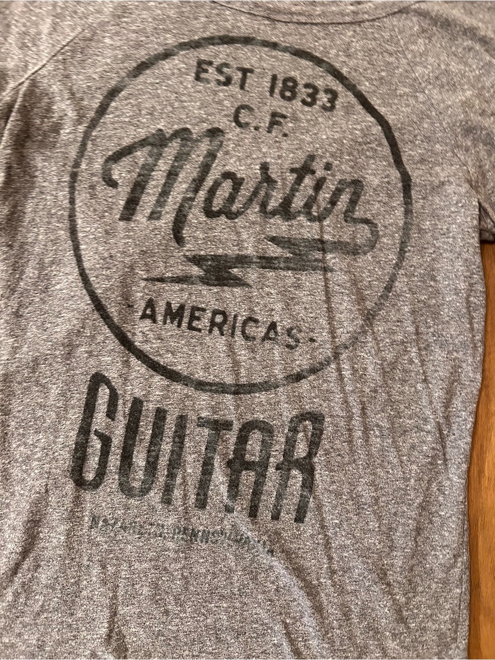 Lucky Brand Martin & Co Guitar Graphic Top Gray Boatneck 3/4 Sleeve Small - Picture 2 of 4